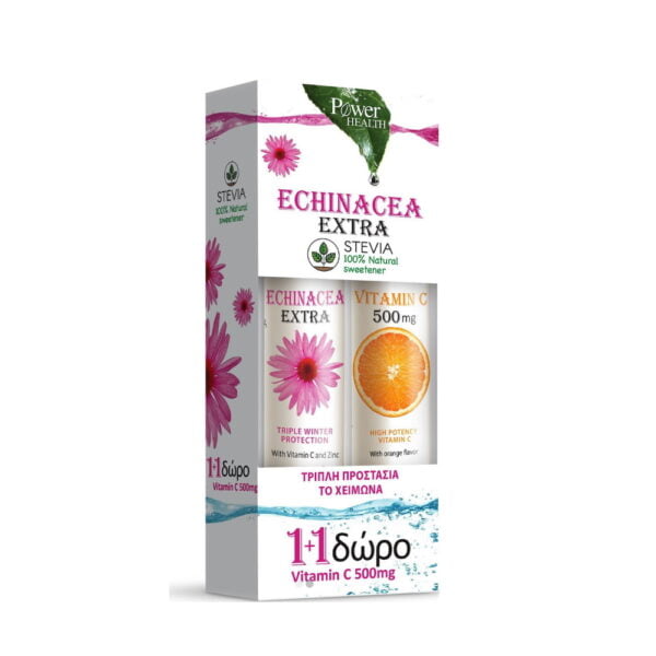 Power of Nature Echinacea Extra με Στέβια 20 αναβράζοντα δισκία & Vitamin C 500mg 20 αναβράζοντα δισκία