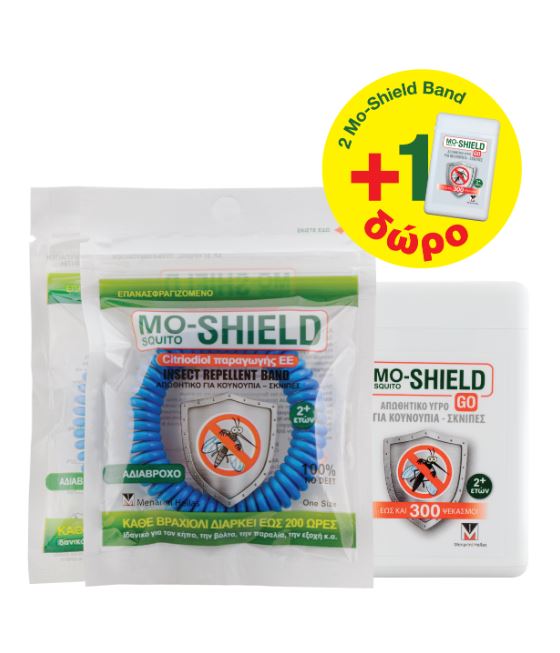 Menarini Mo-Shield Εντομοαπωθητικά Βραχιόλια για Παιδιά Μπλε, 2 Τεμάχια & ΔΩΡΟ Mo-Shield Go Απωθητικό Υγρό για Κουνούπια & Σκνίπες, 17ml