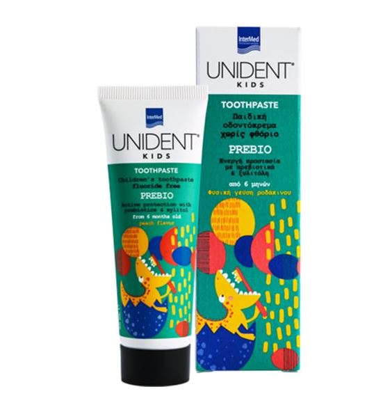 Intermed Unident Kids Prebio Toothpaste Παιδική Οδοντόκρεμα Χωρίς Φθόριο με Πρεβιοτικά (από 6 Μηνών), 50ml
