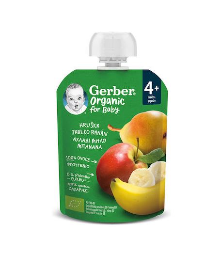 Gerber Organic for Baby Βρεφικός Φρουτοπουρές με Αχλάδι, Μήλο & Μπανάνα 4m+ 90g