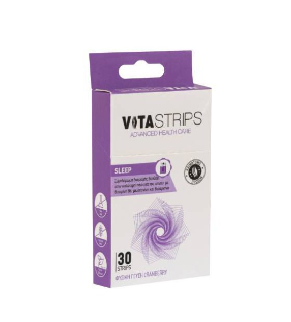 Vitastrips Sleep Συμπλήρωμα Διατροφής για Καλύτερη Ποιότητα Ύπνου (Μελατονίνη, Βαλεριάνα, Β12), 30 Λεπτά Φυλλαράκια